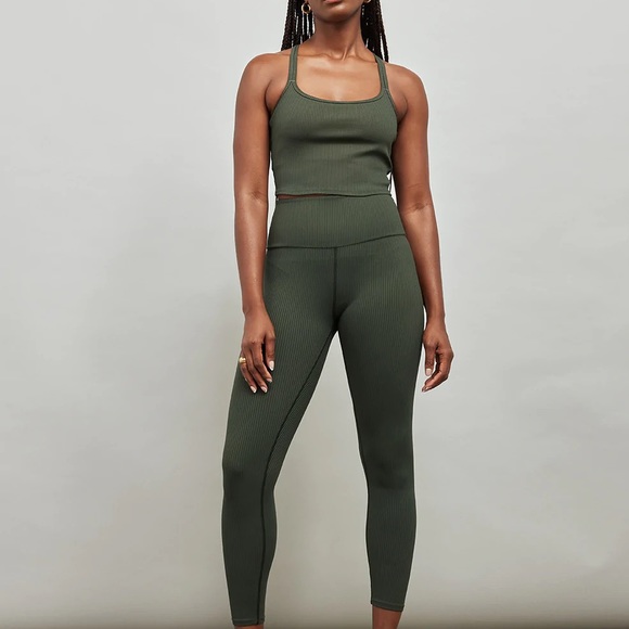 Carbon38 Pants - Carbon 38 Matching Set Ribbed 7/8 Leggings + Bra Top